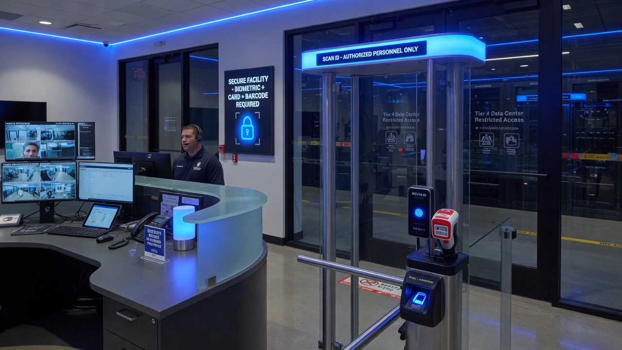 Barcode and card access control at data center entrance