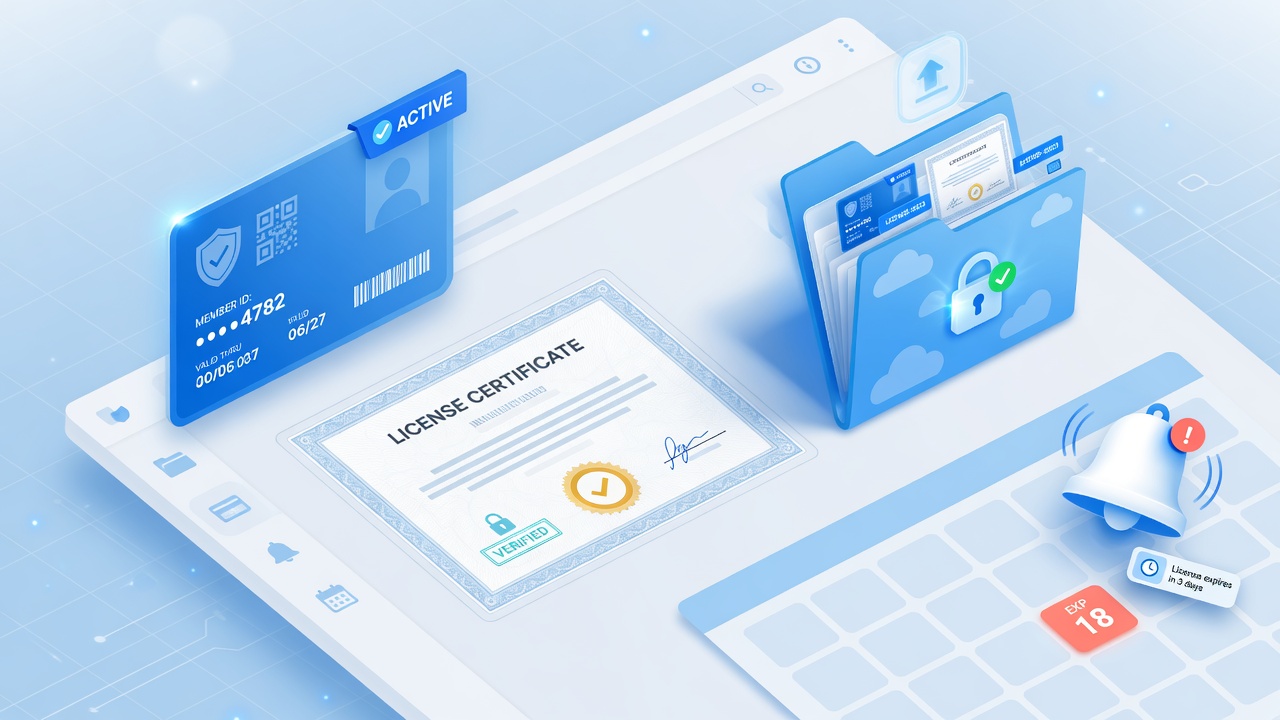 Membership and license files with expiry reminders