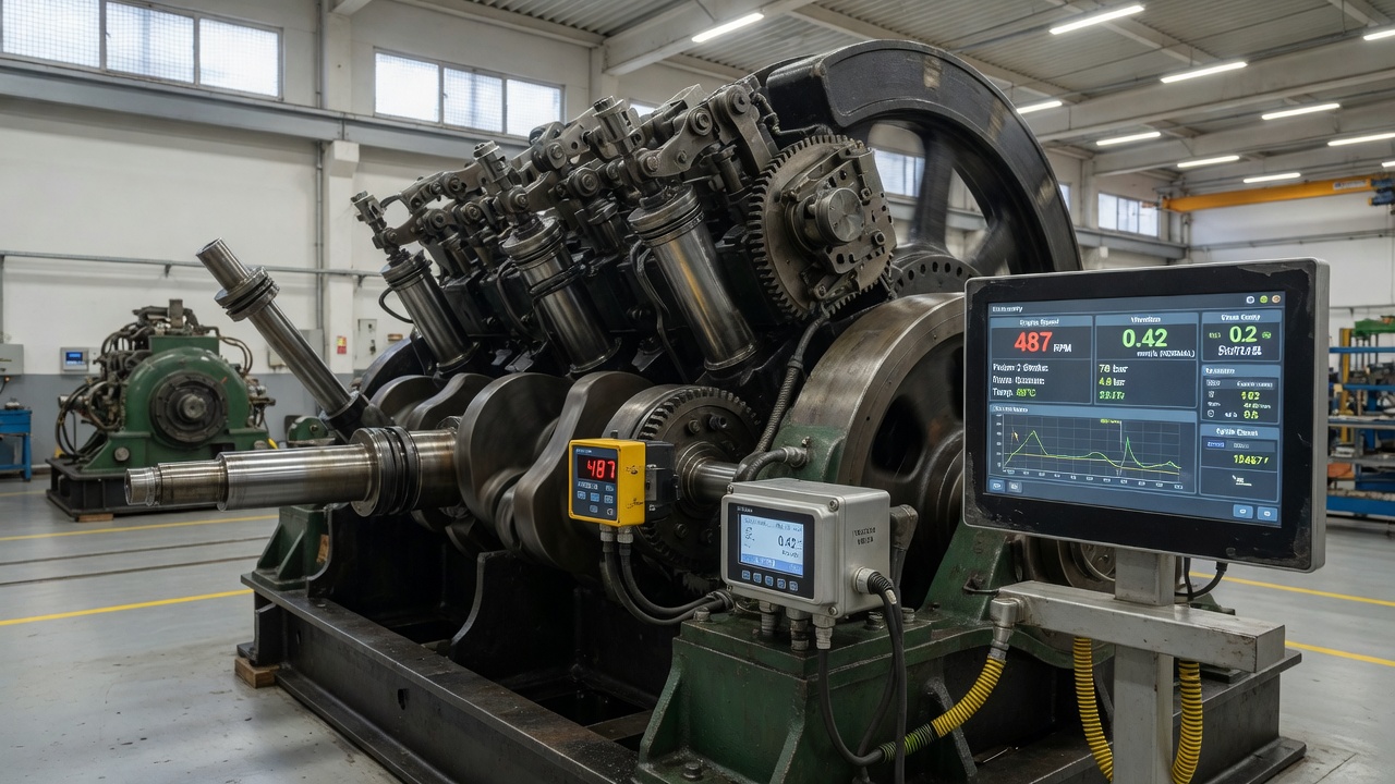 Factory engine with stroke and RPM sensors