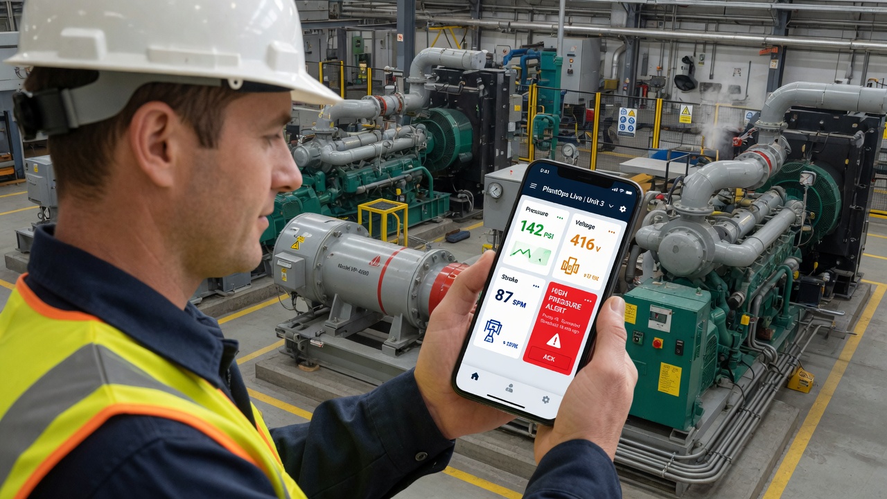 Engineer checking plant health on the Xdata mobile app