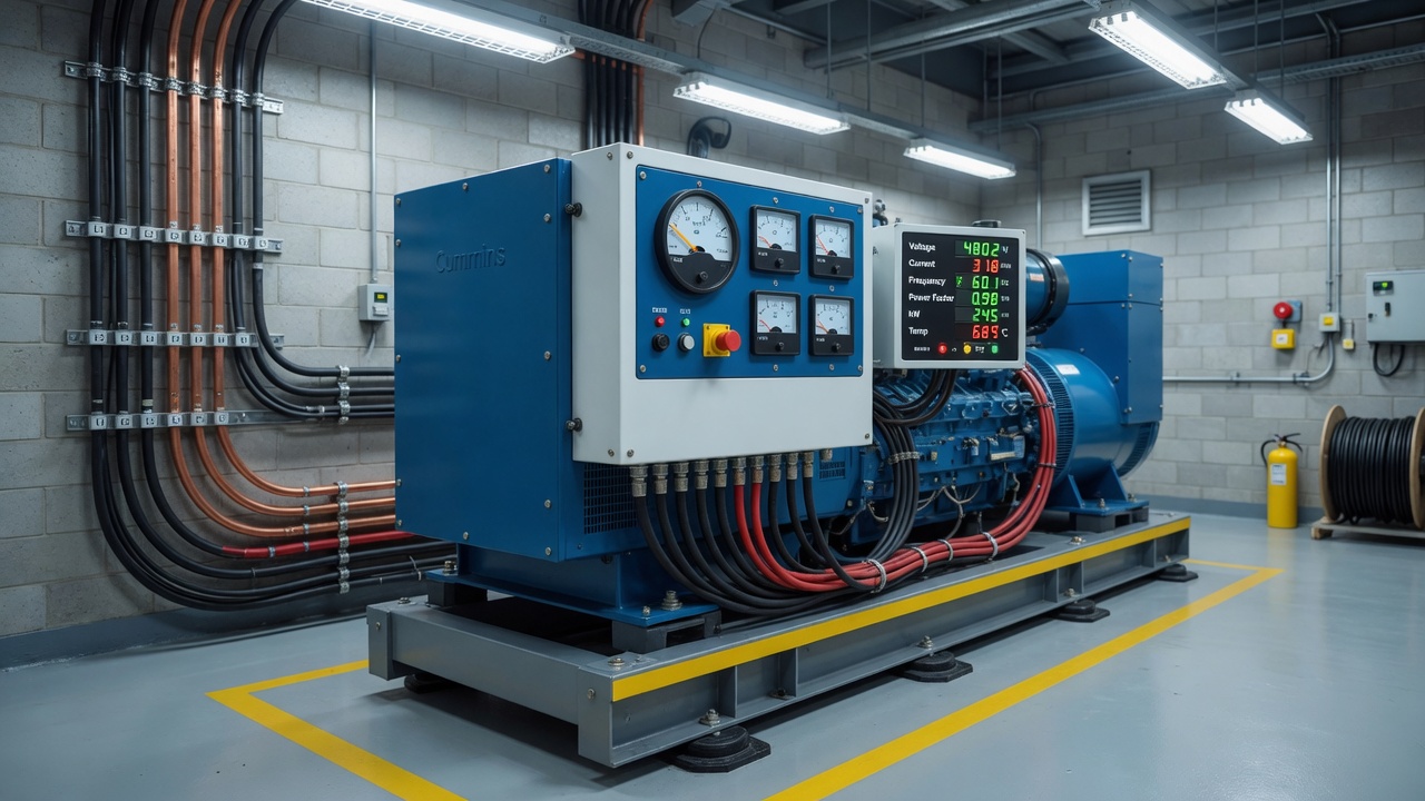 Generator room with voltage and current meters